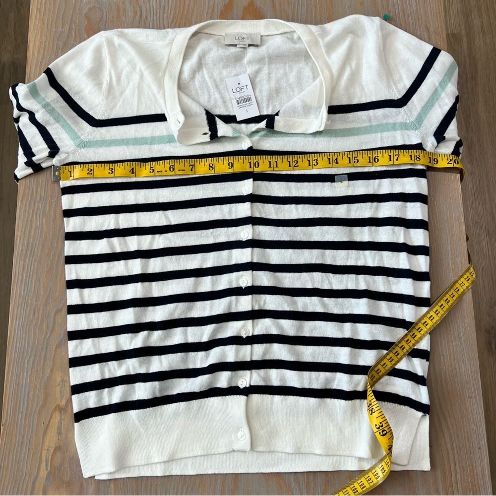 LOFT button down cotton crew neck striped cardigan size small NWT - Picture 5 of 7